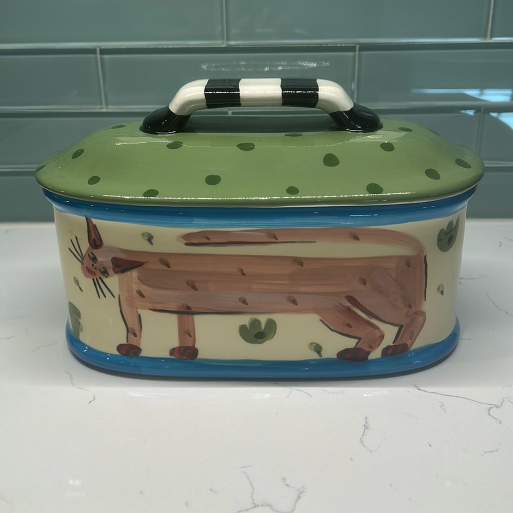 Droll Designs Cat Container with Lid!  Mint Condition!
